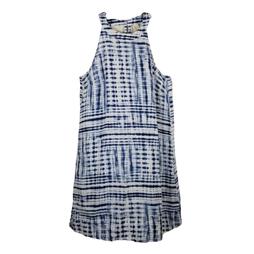 Cynthia Rowley 100% Linen Sleeveless Summer Dress Mini High Neck Print Tie Dye S